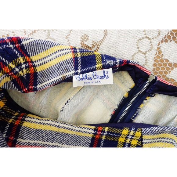 Vintage 60s Cream Blue Yellow Red Plaid Pants sz M - Picture 3 of 6